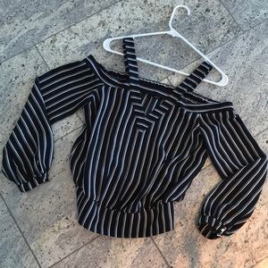 Bebe Black with White Striped Shoulder Top